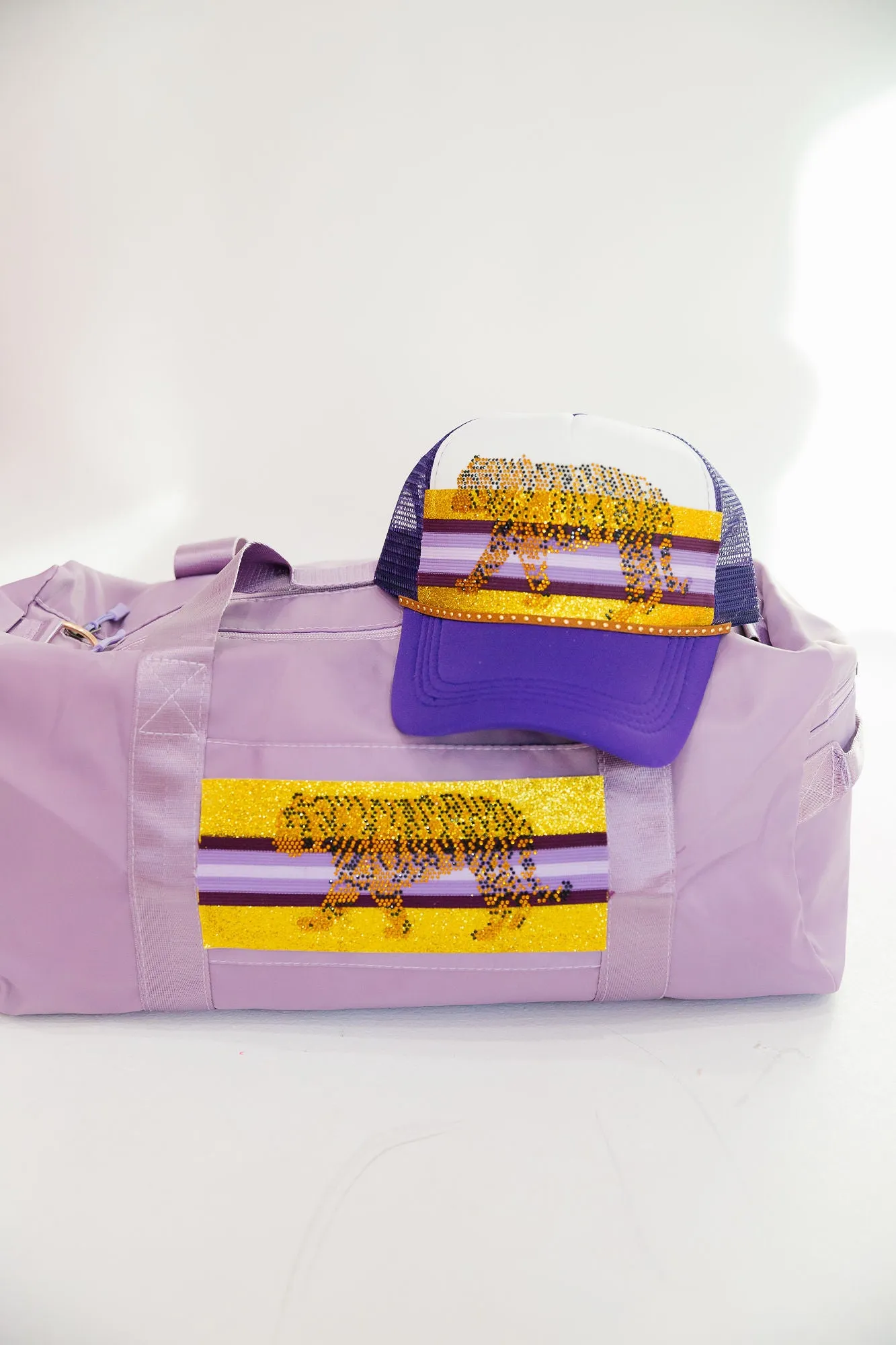 RHINESTONE TIGER PURPLE DUFFLE BAG