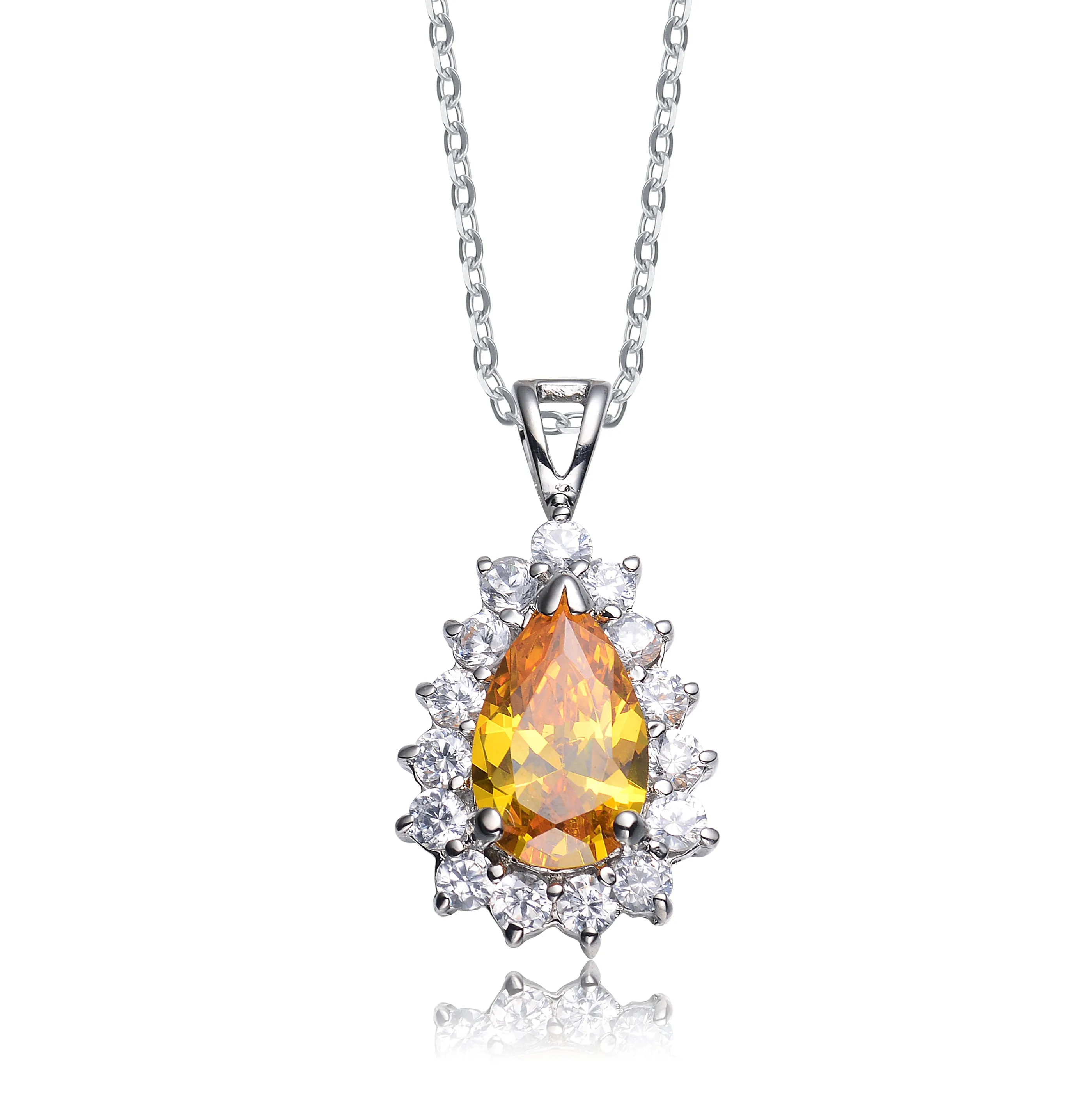 Rhodium-Plated Sterling Silver Pendant with Yellow and Clear Cubic Zirconia