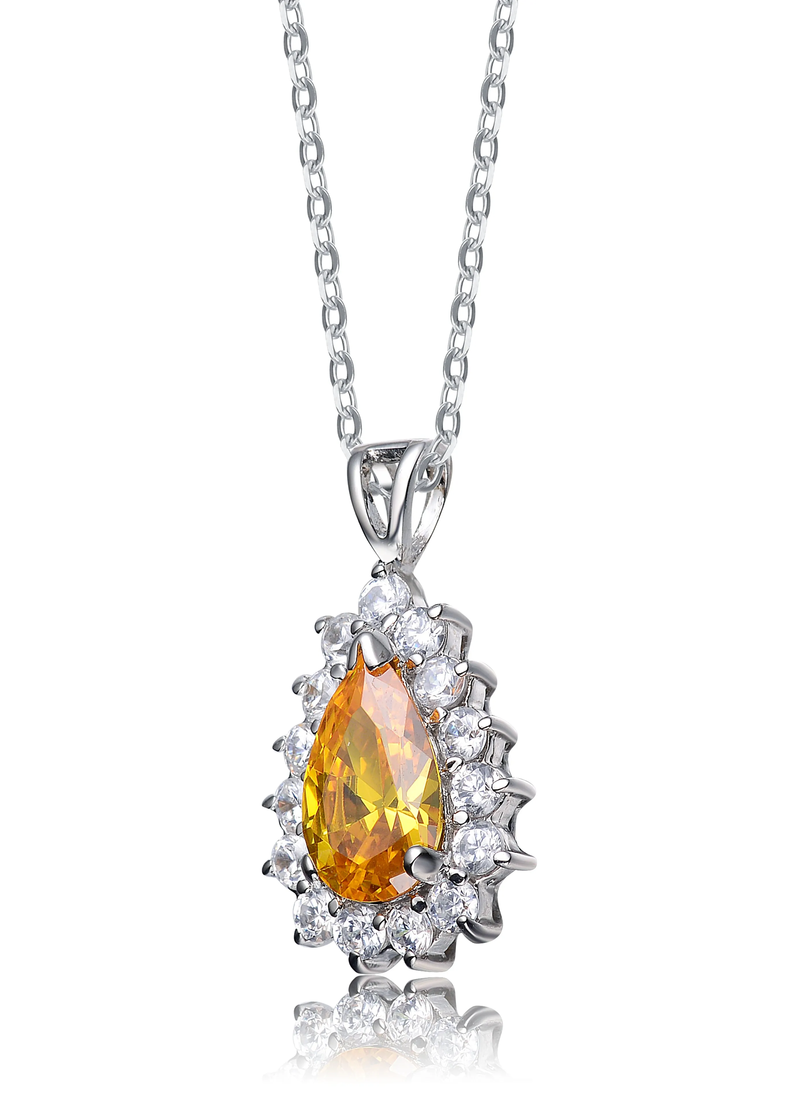 Rhodium-Plated Sterling Silver Pendant with Yellow and Clear Cubic Zirconia