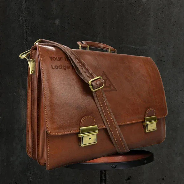 Royal Arch Chapter Briefcase - Genuine Brown Leather