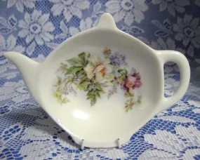 Royal Patrician Aurora Teapot Shape Tea Bag Caddy White Rose Bouquet Bone China