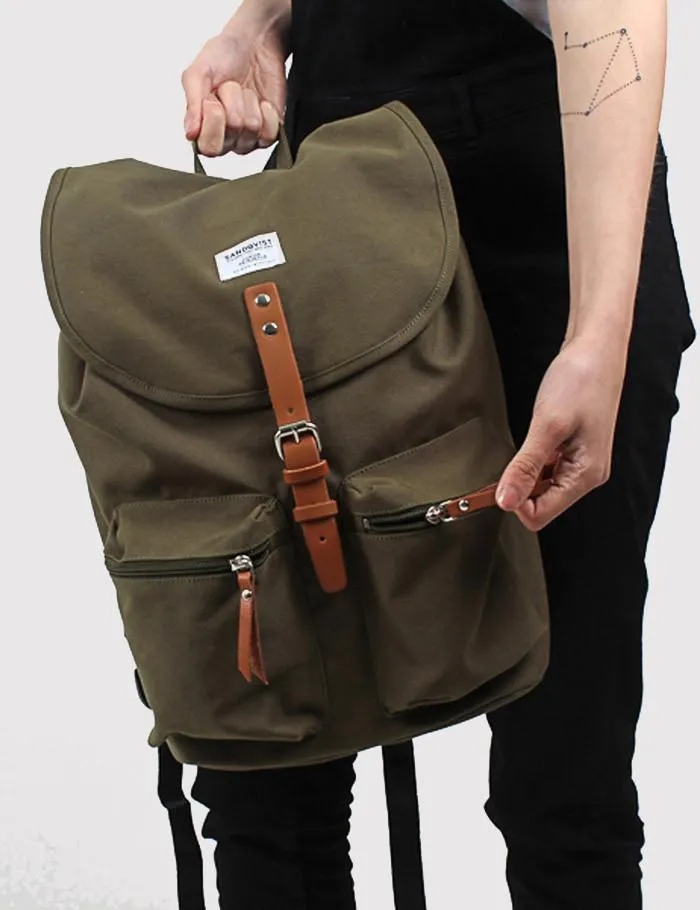 Sandqvist Roald Ground Backpack (Canvas) - Olive Green