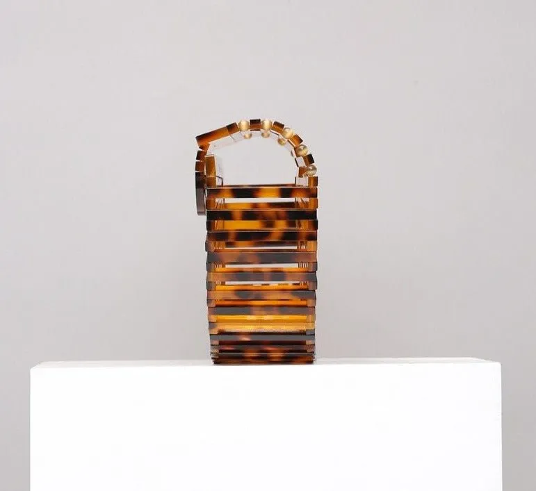 Semicircular Box Tortoise Shell Hollow Out Acrylic Clutch