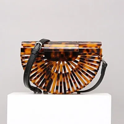 Semicircular Box Tortoise Shell Hollow Out Acrylic Clutch