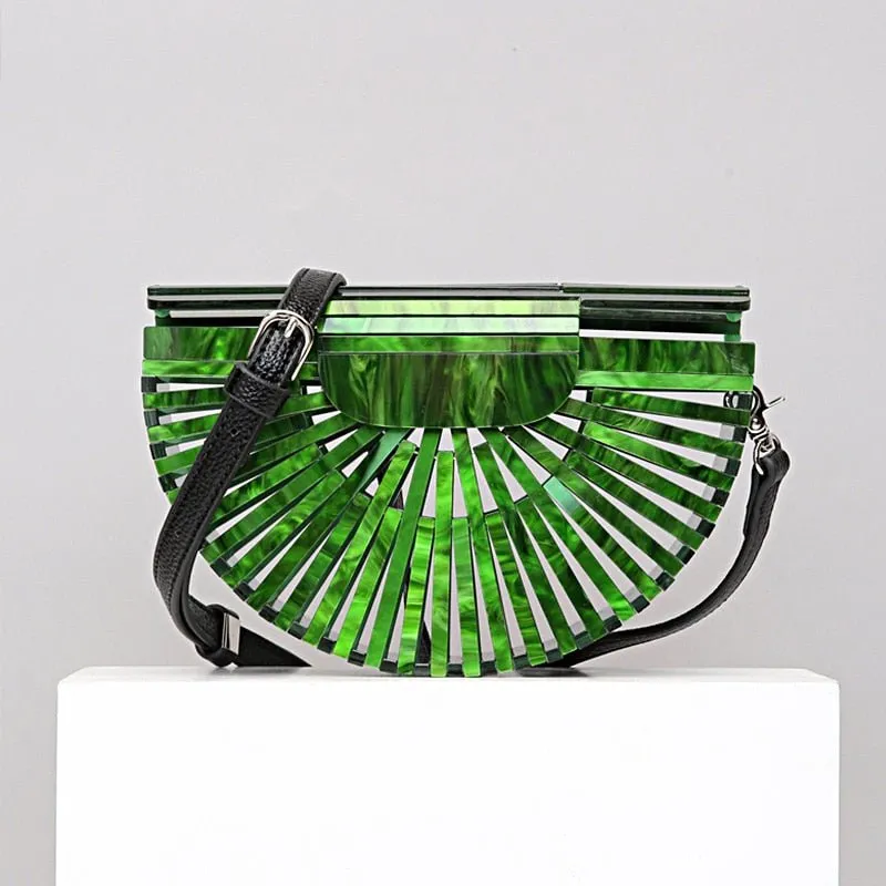 Semicircular Box Tortoise Shell Hollow Out Acrylic Clutch