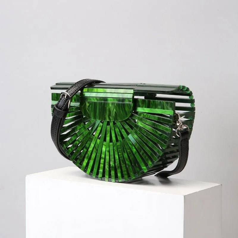 Semicircular Box Tortoise Shell Hollow Out Acrylic Clutch