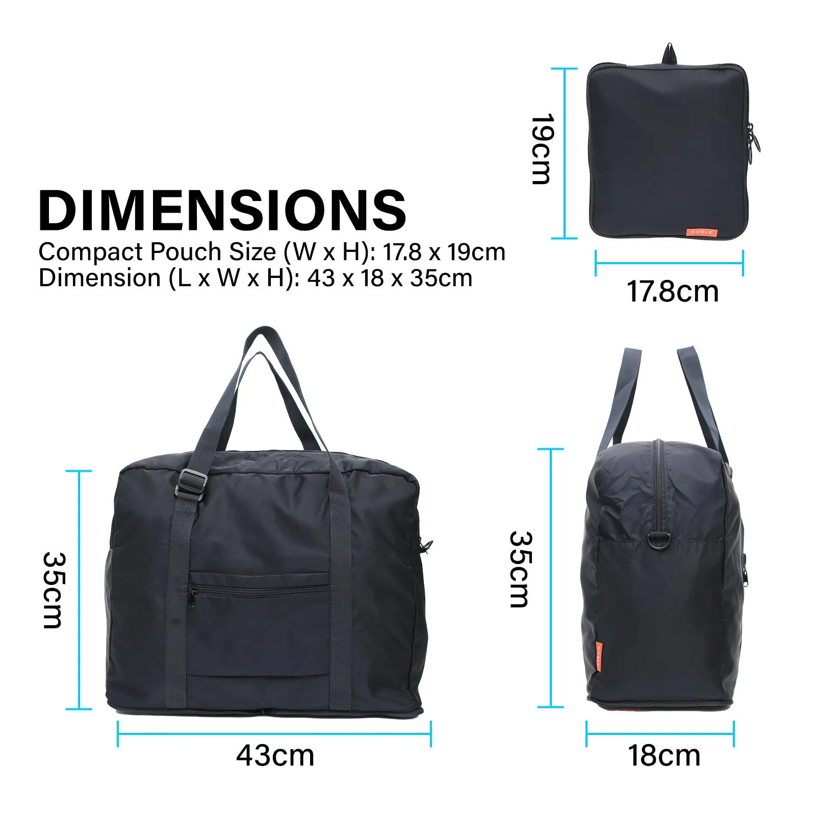 Shopper Bag Travel Duffle Bag Foldable Laptop Luggage Nylon KO-BOSTON NAVY