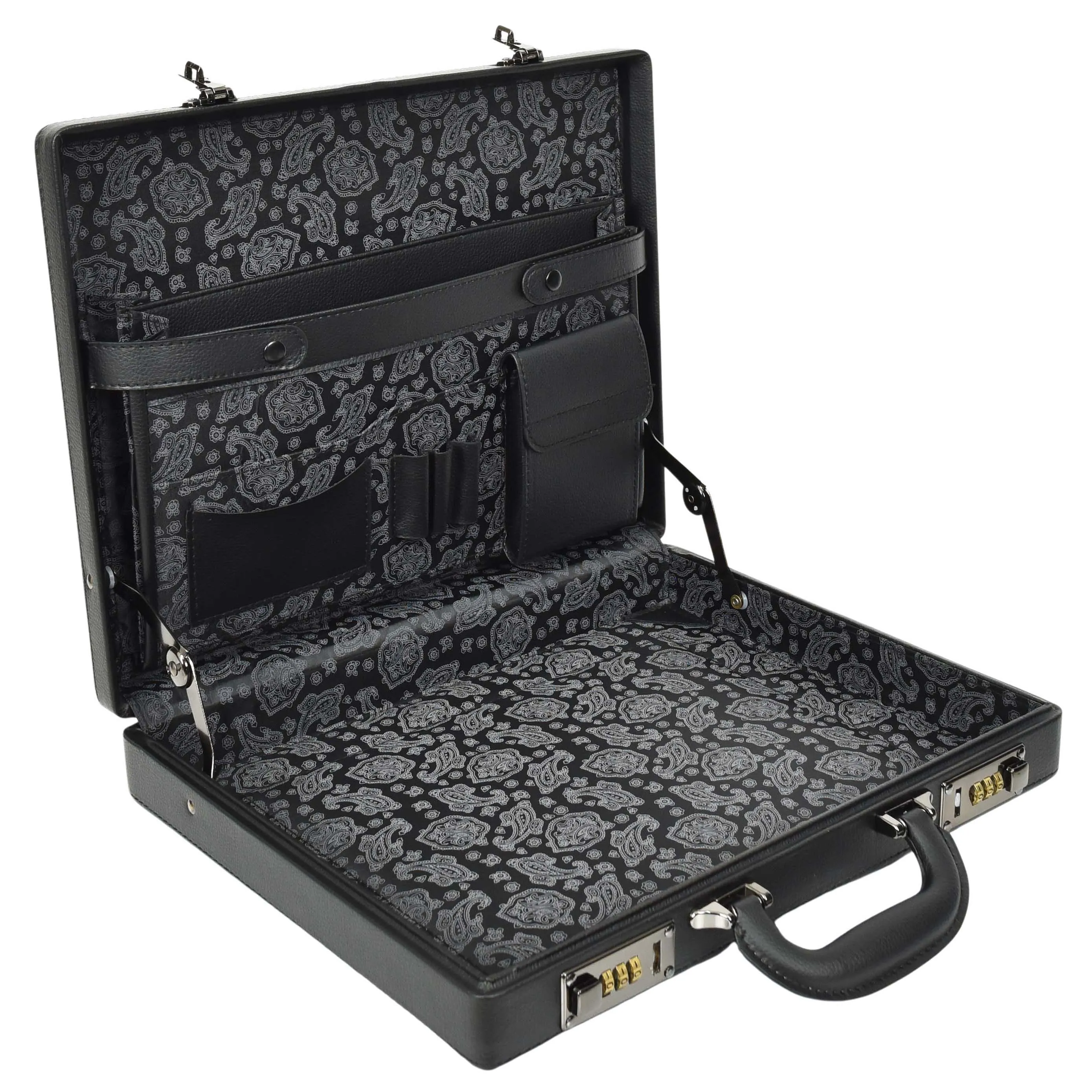 Slim Line Attache Case Black Briefcase Organiser Apex