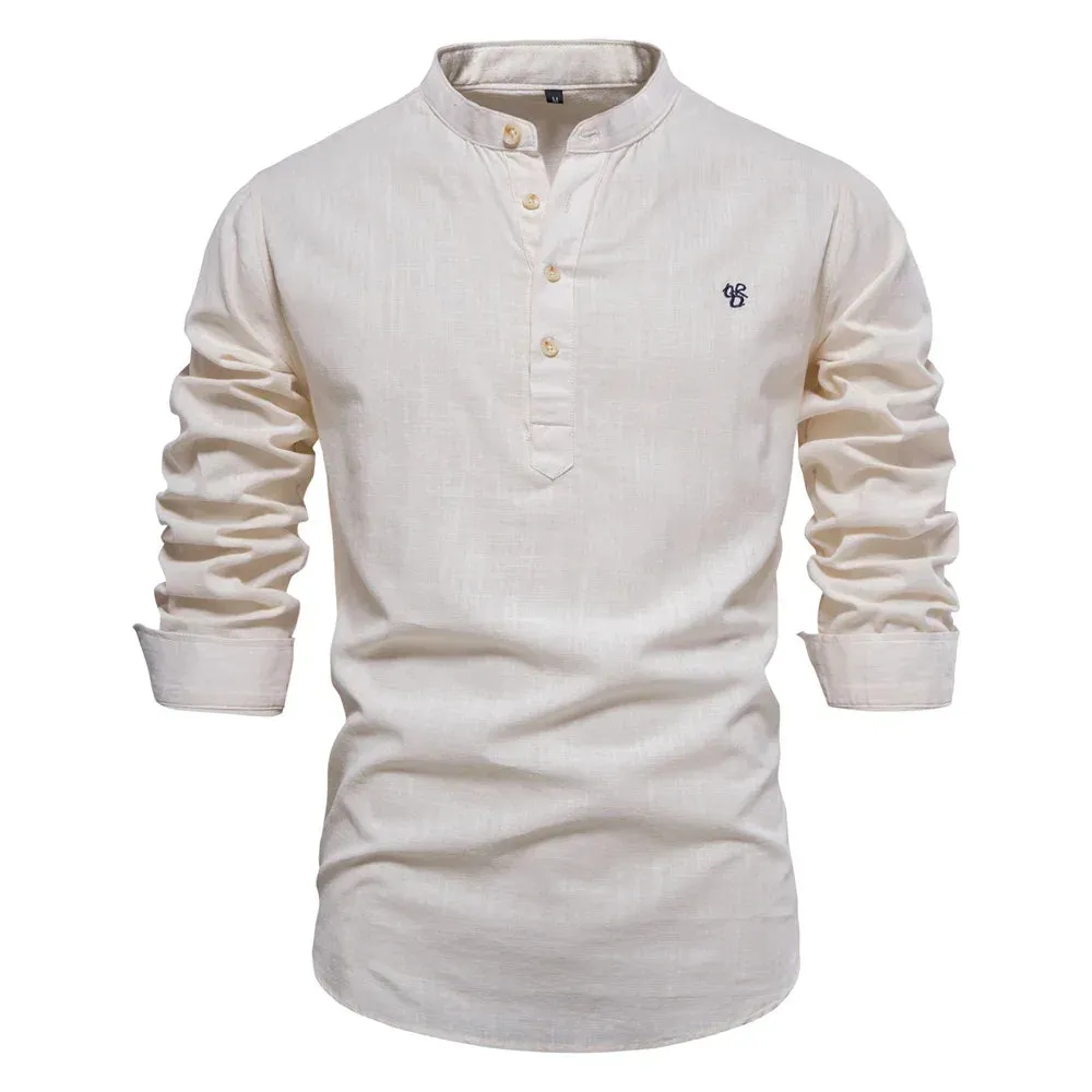 Spring Cotton Social Shirt Men Solid Color High Quality Long Sleeve Shirt for Men Lapel Casual Social Men's Shirts v2