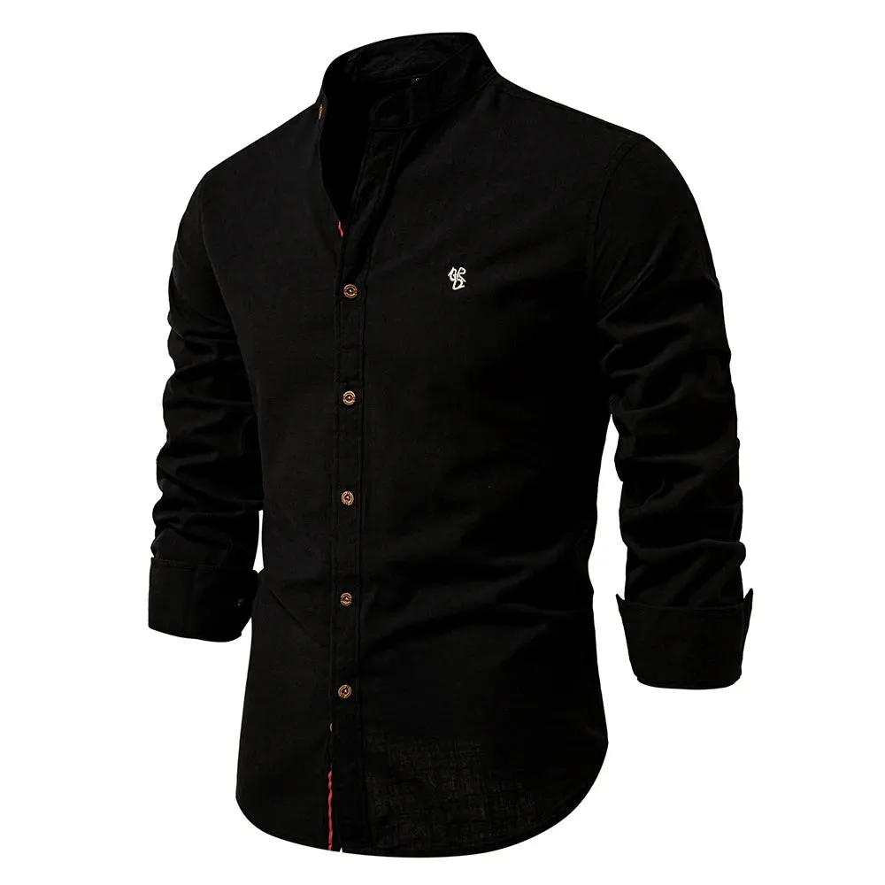 Spring Cotton Social Shirt Men Solid Color High Quality Long Sleeve Shirt for Men Lapel Casual Social Men's Shirts v2