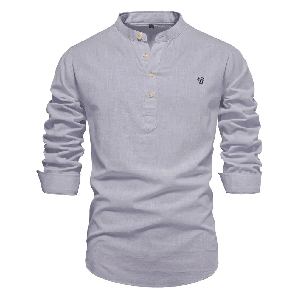 Spring Cotton Social Shirt Men Solid Color High Quality Long Sleeve Shirt for Men Lapel Casual Social Men's Shirts v2