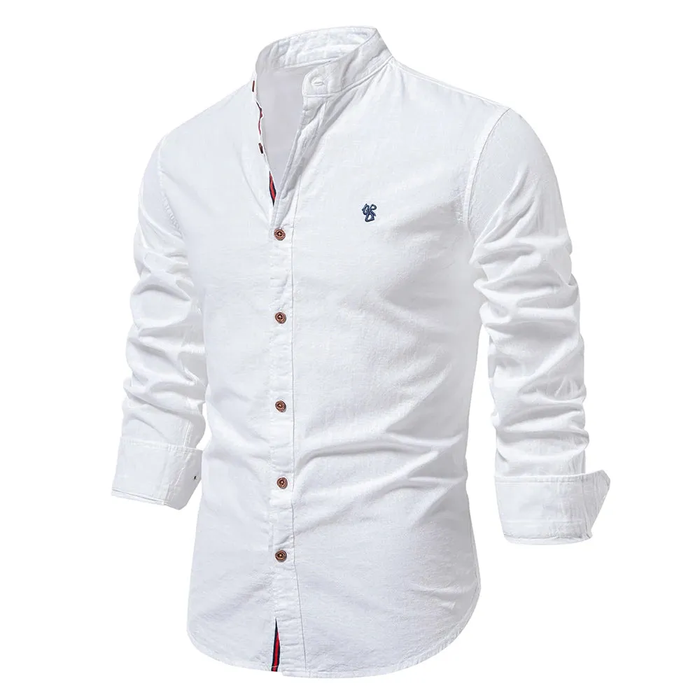 Spring Cotton Social Shirt Men Solid Color High Quality Long Sleeve Shirt for Men Lapel Casual Social Men's Shirts v2