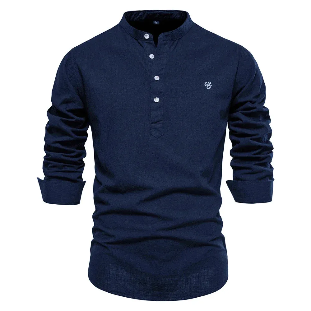 Spring Cotton Social Shirt Men Solid Color High Quality Long Sleeve Shirt for Men Lapel Casual Social Men's Shirts v2