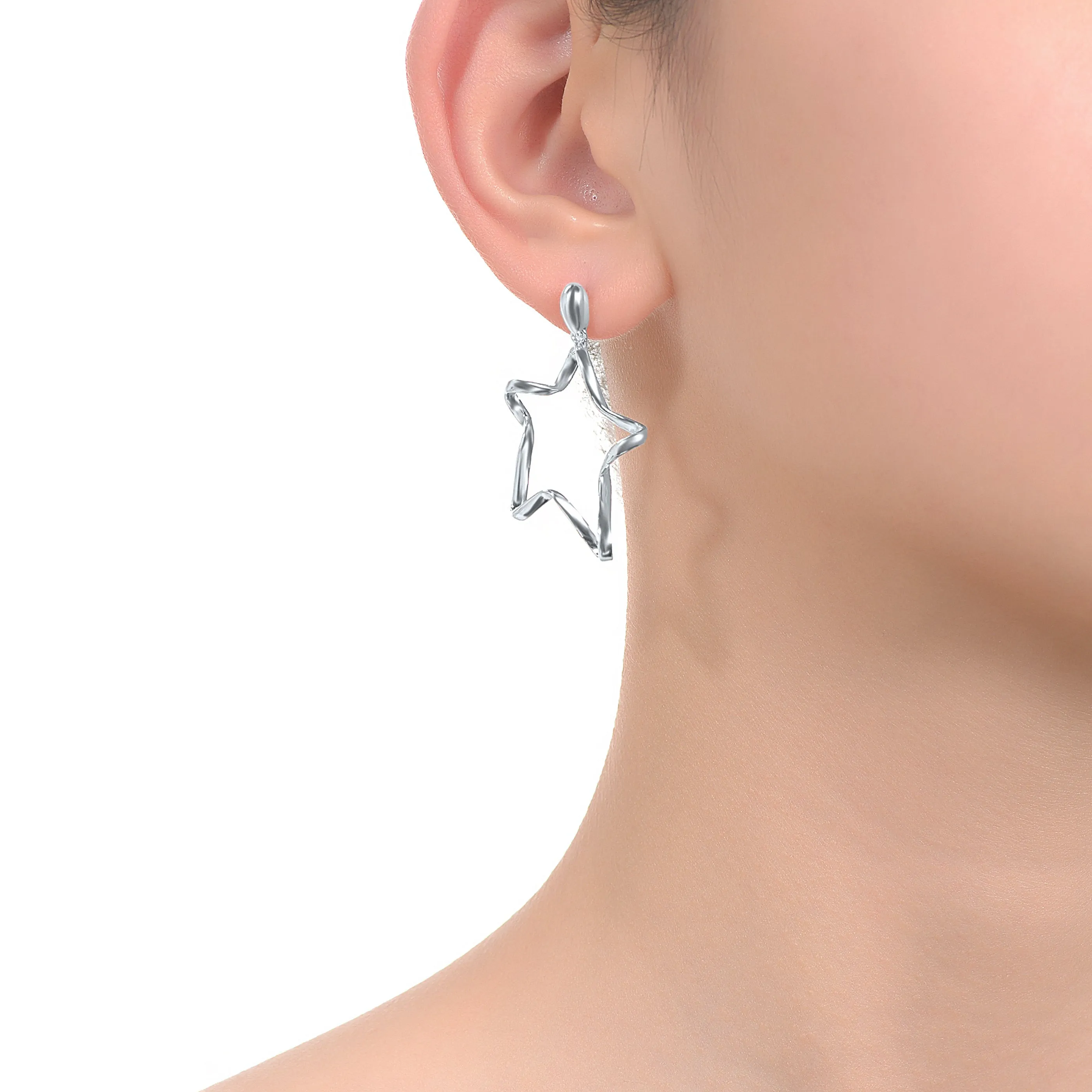 Sterling Silver Rose Gold Plated Star Shaped Swirl Earring