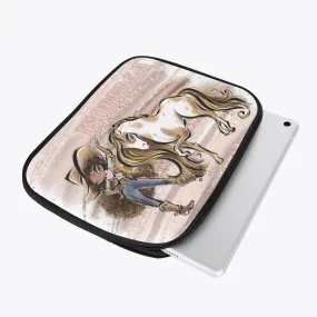 Tablet Sleeve - Howdy, Cowgirl and Horse, Brunette Curly Hair, Olive Skin, Brown Eyes