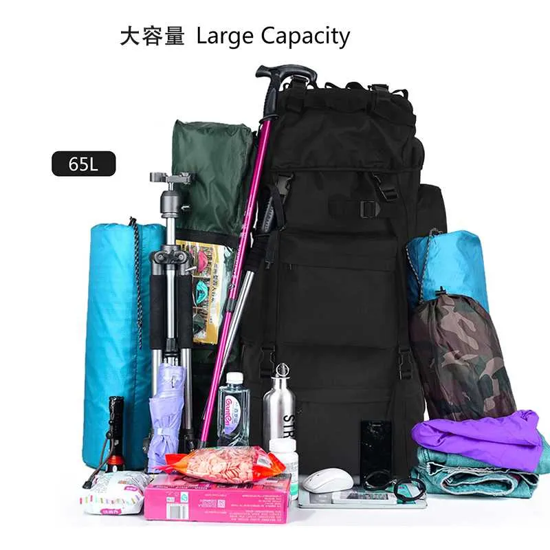 Tactical camping backpack 65L large capacity mountaineering backpack Oxford backpack BK