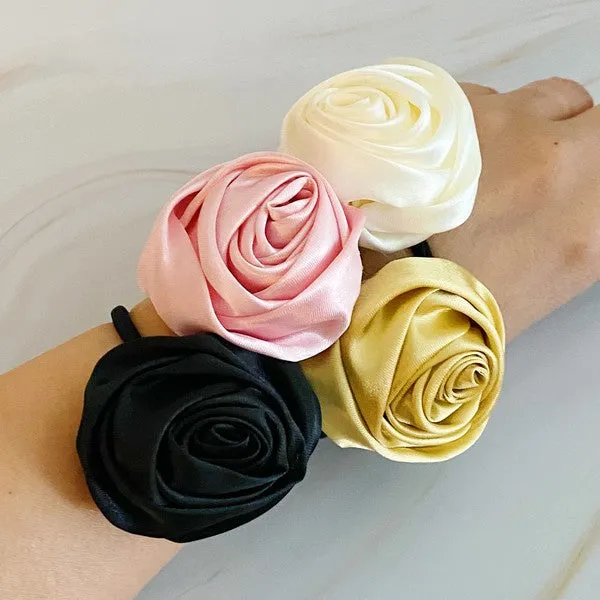 TEEK - 4PC Hand Picked Satin Rose Hair Ties