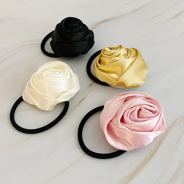 TEEK - 4PC Hand Picked Satin Rose Hair Ties