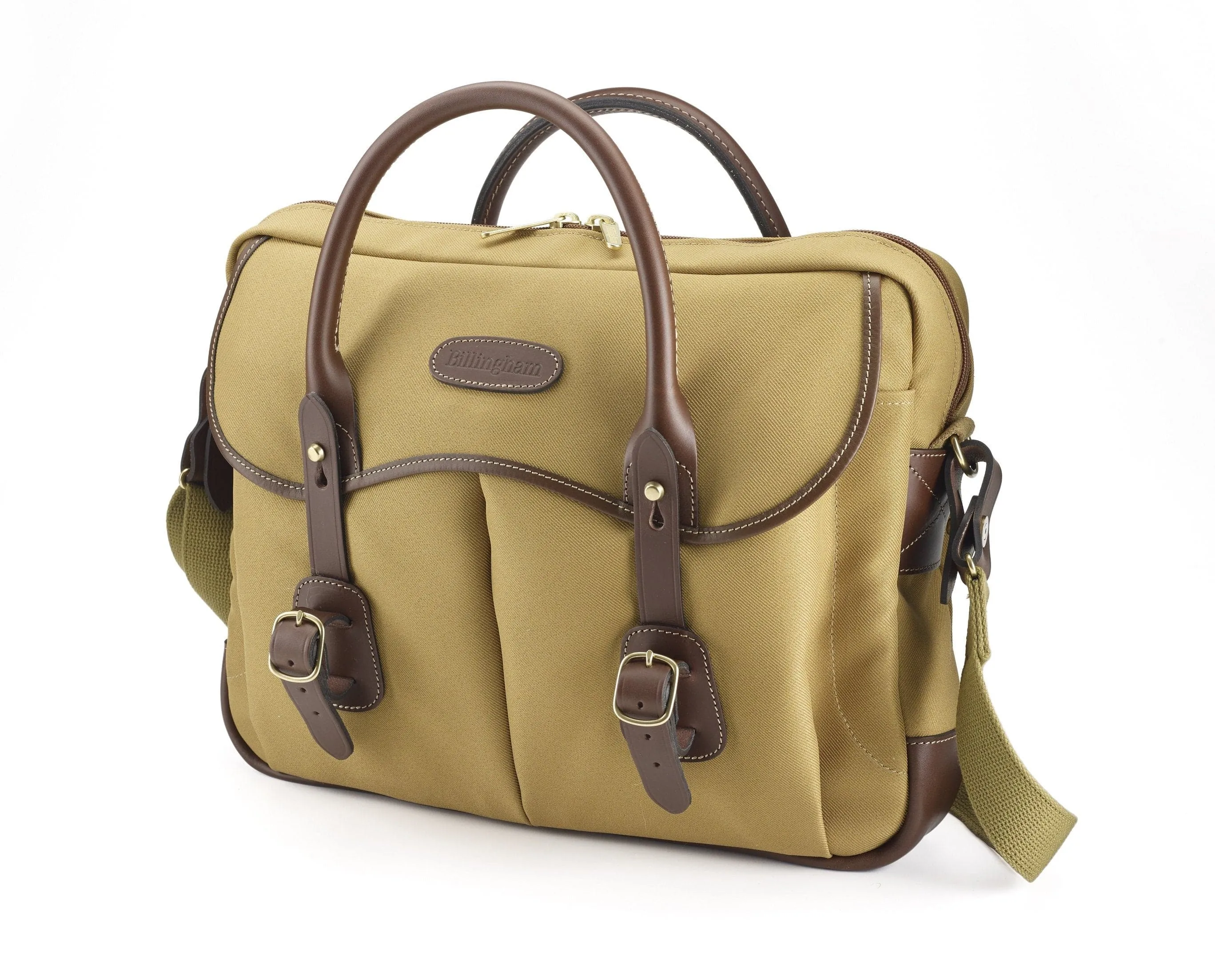 Thomas Briefcase & Laptop Bag - Khaki FibreNyte / Chocolate Leather