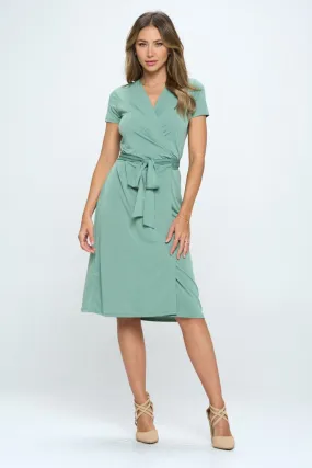 Tie Front Surplice Short Sleeve Dress