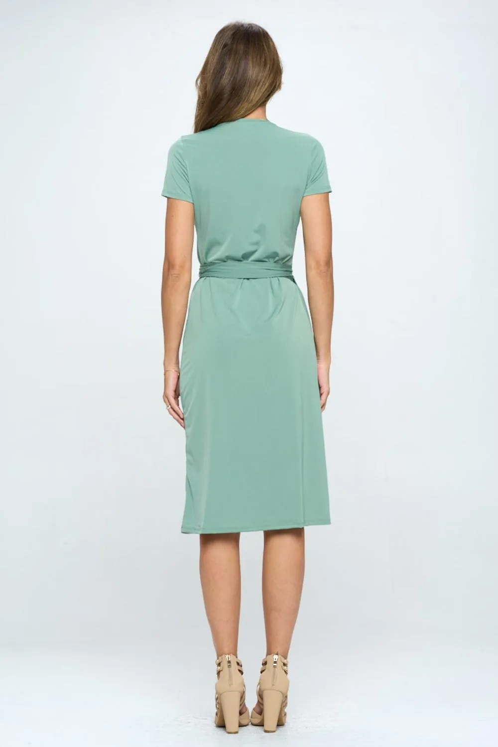 Tie Front Surplice Short Sleeve Dress