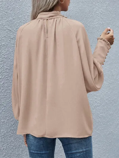 Tie Neck Lantern Sleeve Blouse