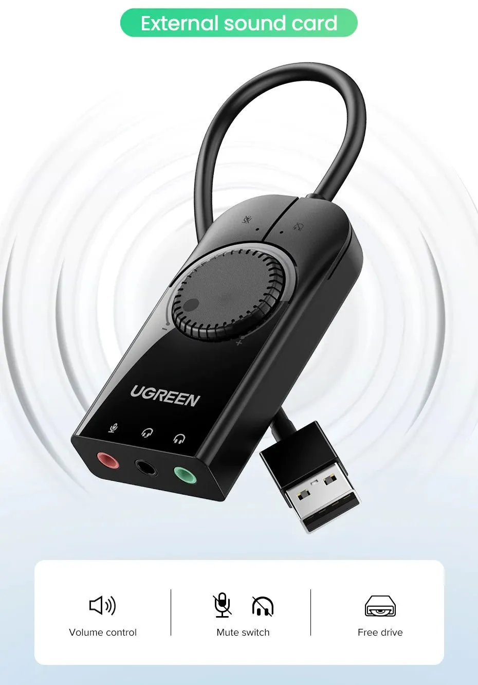 USB Audio Adapter with Volume Control