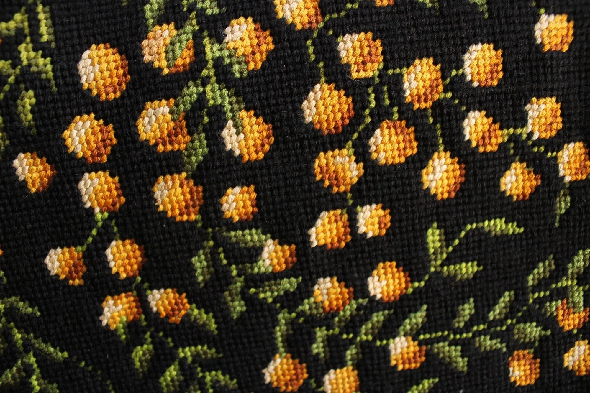 Vintage 1960s Purse in Black with Needlepoint Lemons Or Yellow Flowers