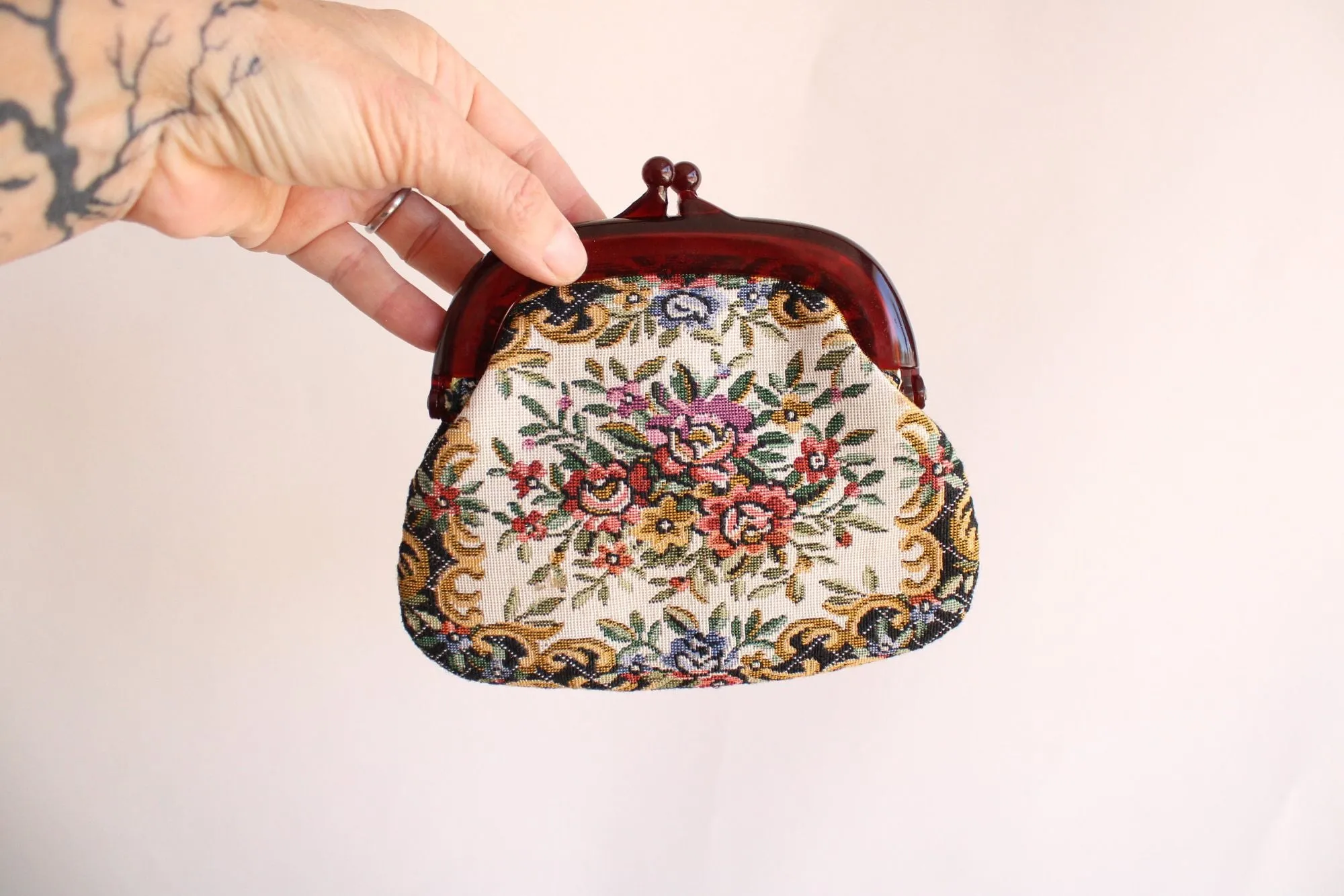 Vintage 1960s Tapestry Clutch Purse by Rimco