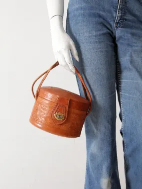 vintage 50s tooled leather handbag