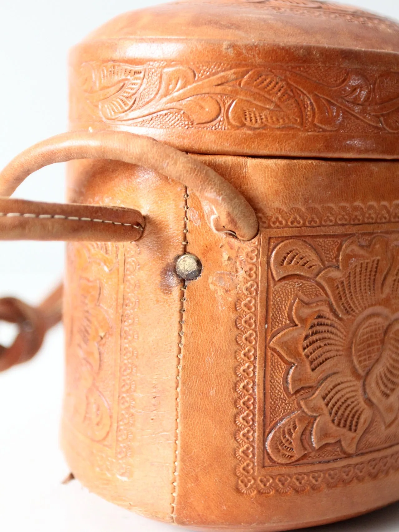 vintage 50s tooled leather handbag