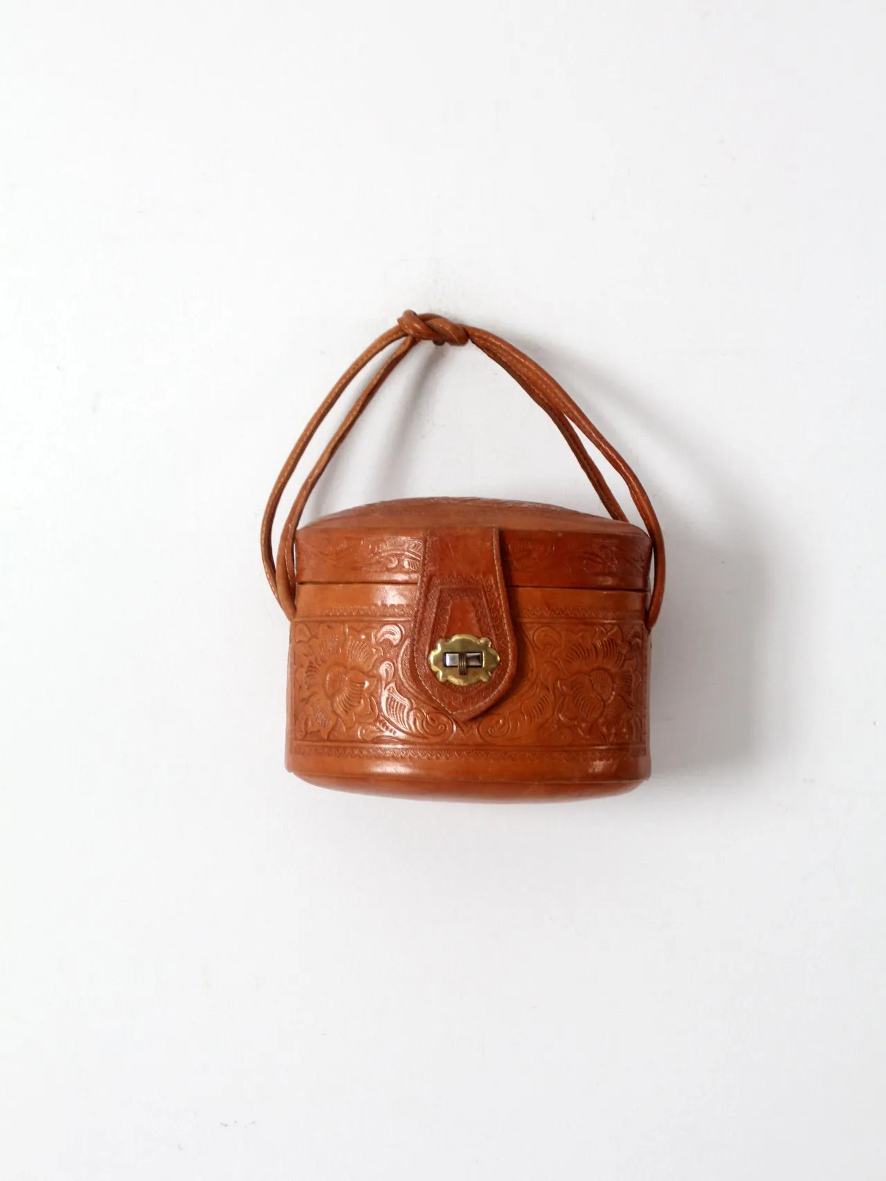 vintage 50s tooled leather handbag