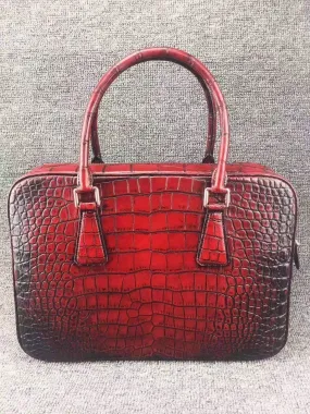 Vintage Crocodile Skin Leather Briefcase, Wind Red