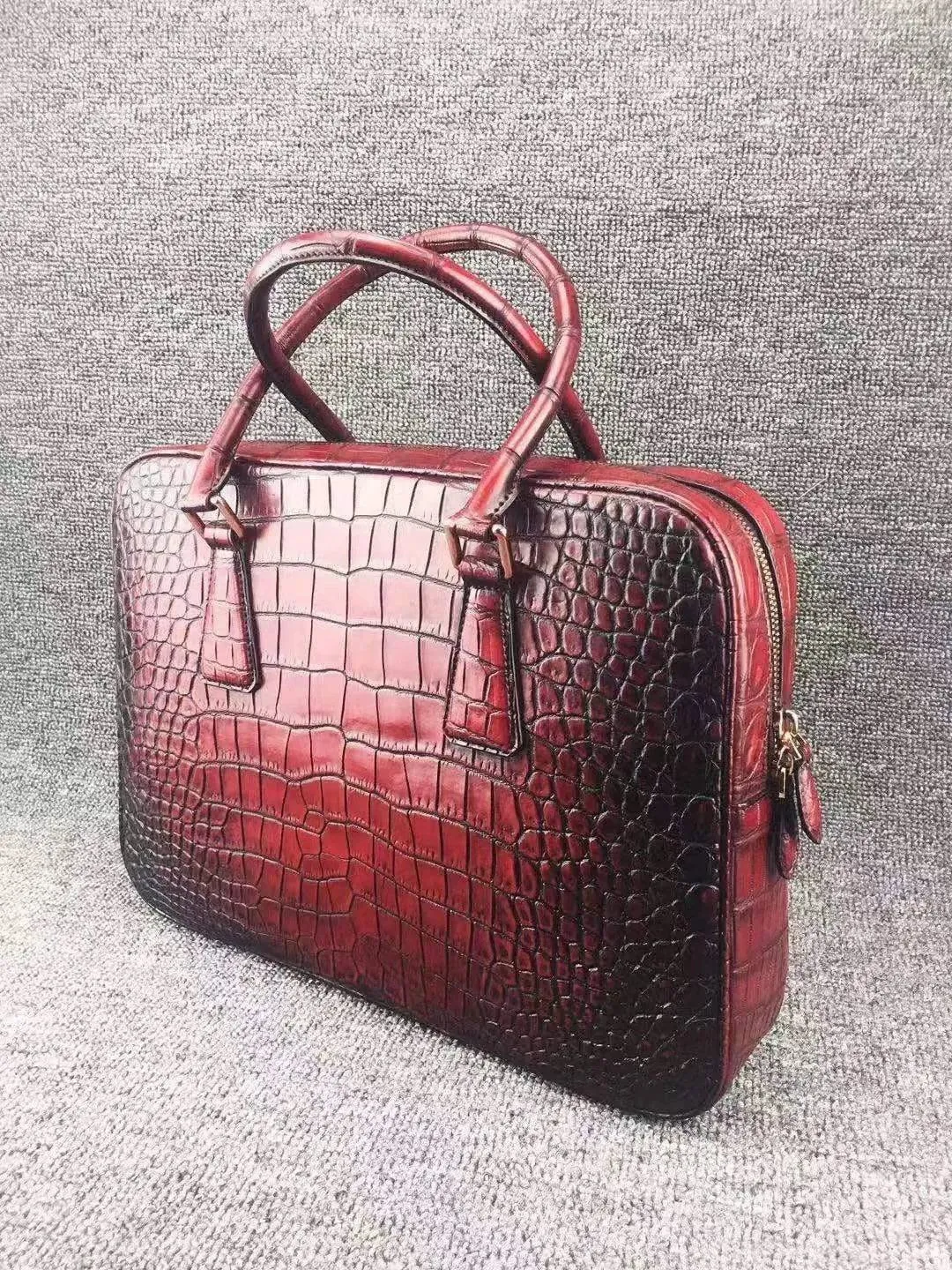 Vintage Crocodile Skin Leather Briefcase, Wind Red