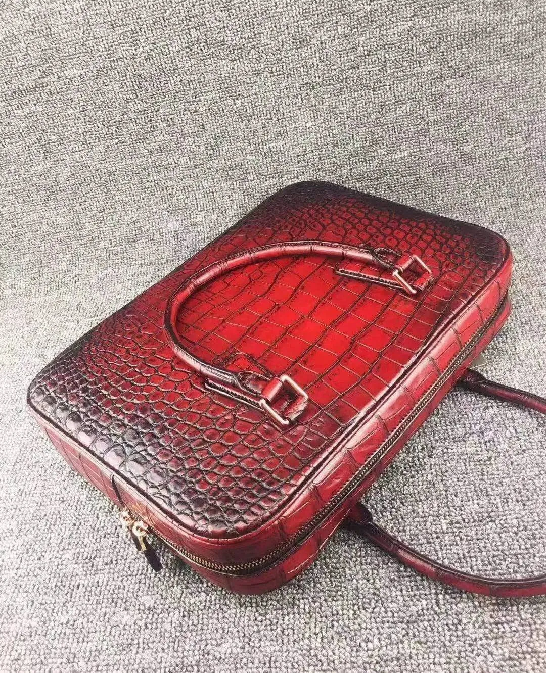 Vintage Crocodile Skin Leather Briefcase, Wind Red