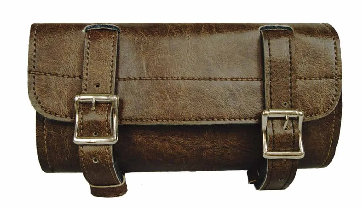 VS111DB Vance Leather Distressed Brown 2 Strap Plain Tool Bag with Quick Releases