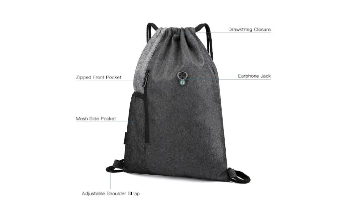 Water-resistant Drawstring Backpack with Earphones Jack