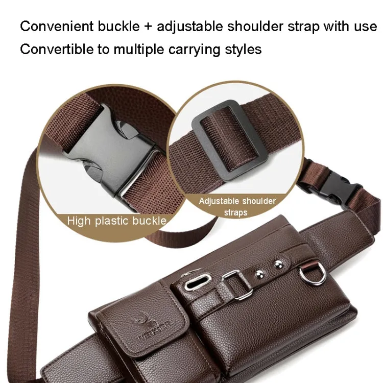 WEIXIER 8117 Men Sports Waist Bag Multi-Function Outdoor PU Bag(Brown)