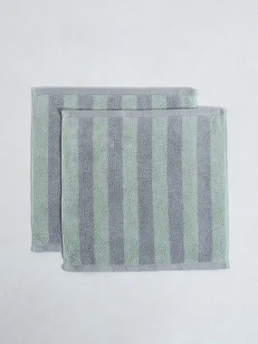 Westside Home Green Broad Striped Face Towel (Set of 2)