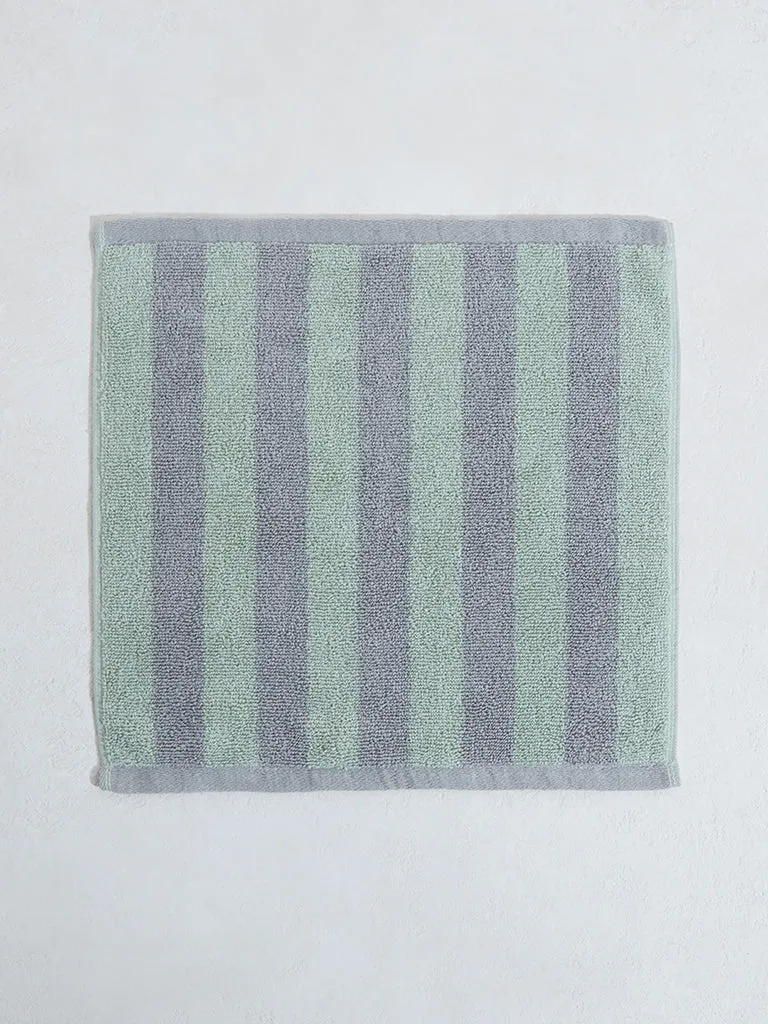 Westside Home Green Broad Striped Face Towel (Set of 2)