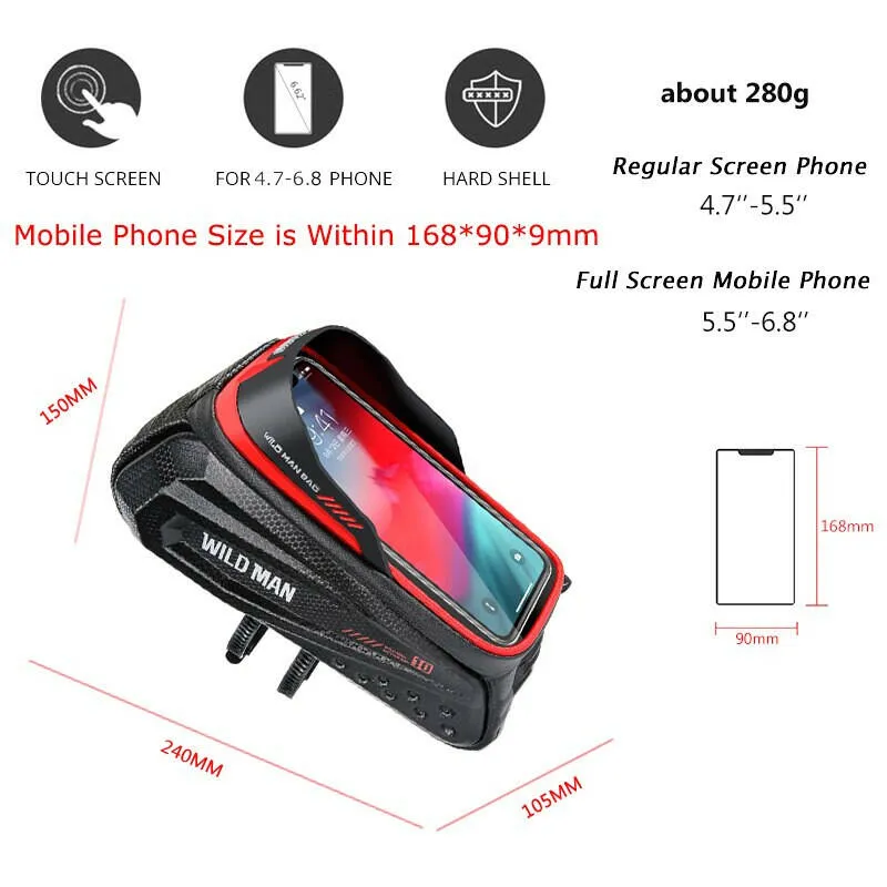 Wild Man Bicycle Bag Frame Rainproof Bike Bag Phone Case 6.8inch Touch Screen Cycling Bag Tube 1.2L Mtb Accessories