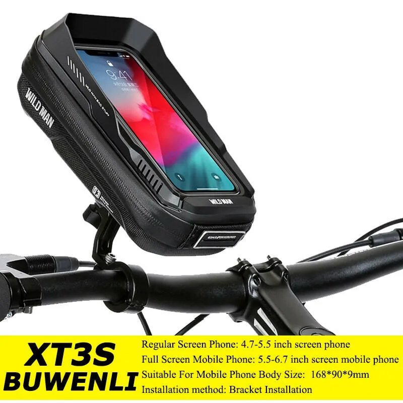 WILD MAN Rainproof Bike Bag Hard Shell Bicycle Phone Holder Case Touch Screen Cycling Bag 6.7 Inch Phone Case Mtb Accessories