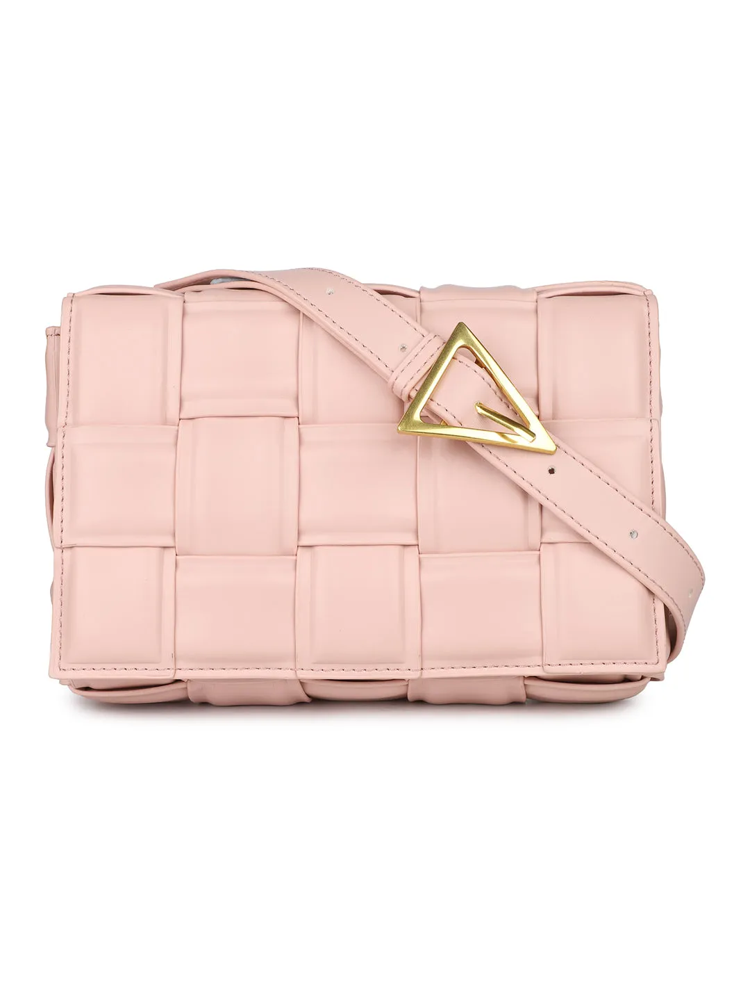 Women Pink Woven Design Structured Shoulder Bag