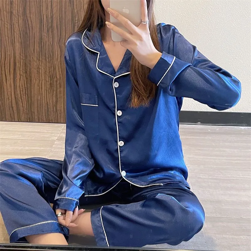 Womens Silk Satin Pajamas Loungewear Two-piece Sleepwear Button-Down Pj Set