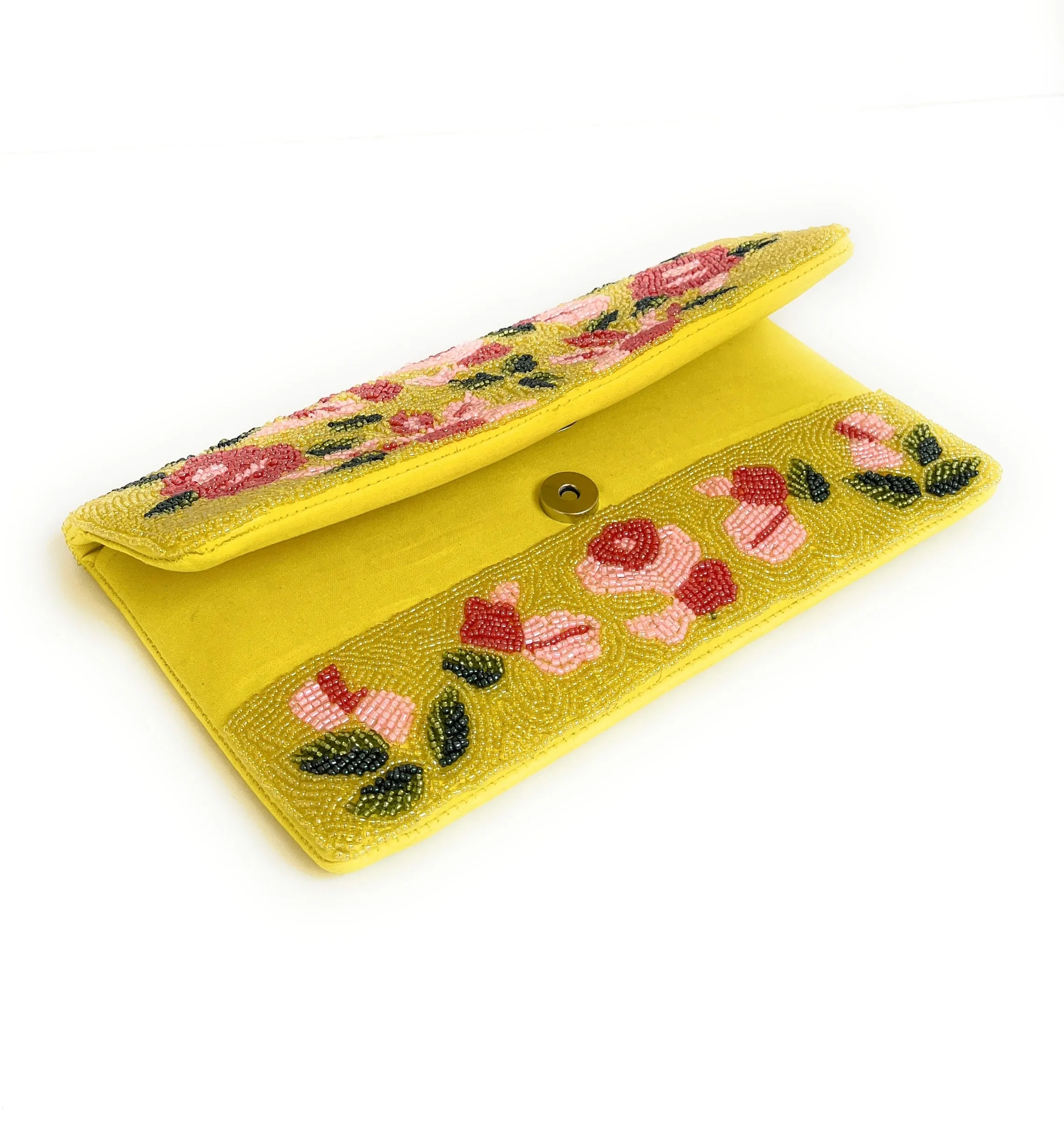 Yellow Blossom Beaded Clutch Purse