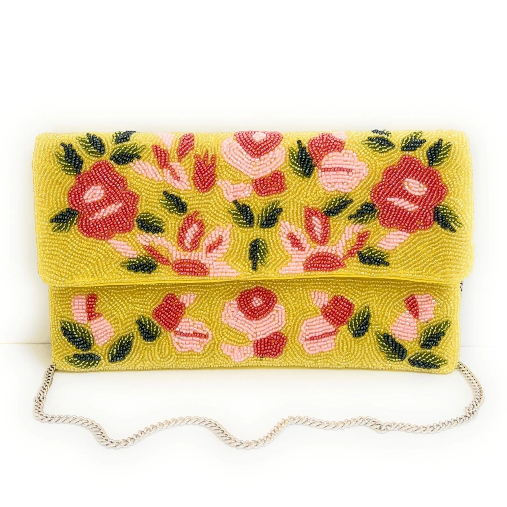 Yellow Blossom Beaded Clutch Purse